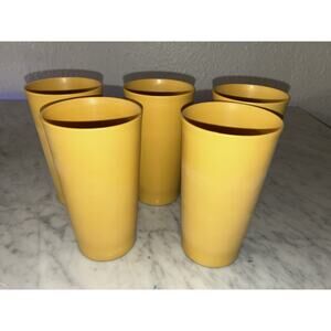 Set of 5 Vintage Harvest Gold 5-1/4" Tupperware 12 oz Flat Tumblers Cups #873
